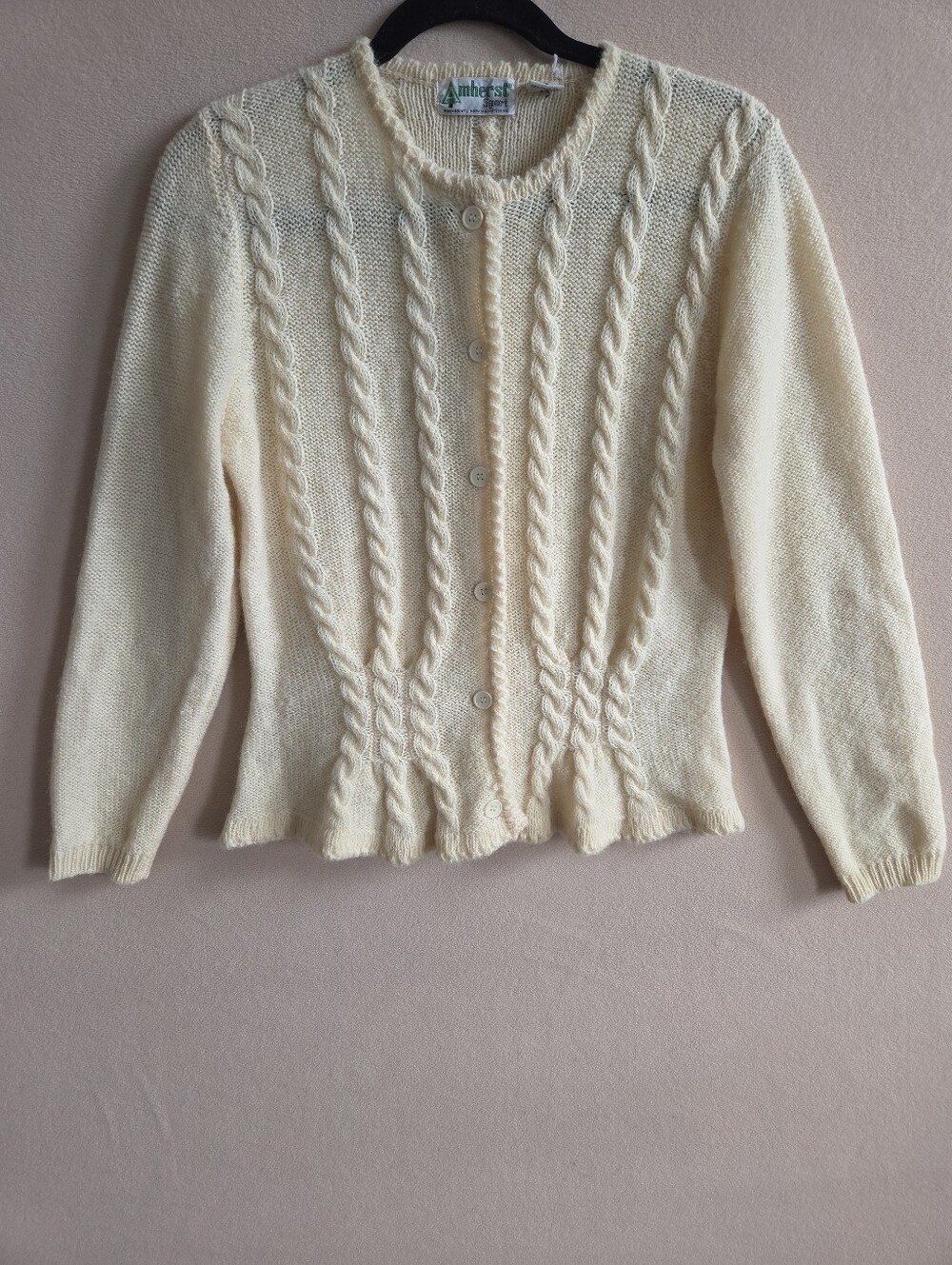 Amherst Sport Vintage Cream Wool Cardigan Size Small